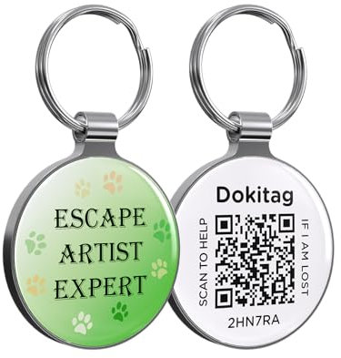 Dokitag QR-Code-Haustier-ID-Tag, QR-Code-Erkennungsmarke, Hundemarke, Haustier-Online-Profil, mehrere Notfallkontakte, Scannen QR erhalten sofortige Haustierstandort-Benachrichtigung, E-Mail (Text B,