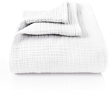 LAYNENBURG Premium Musselin Tagesdecke 220x240 cm XXL - 100% Baumwolle - extraweiche Baumwolldecke als Kuscheldecke, Bett-Überwurf, Sofa-Überwurf, Couch-Überwurf - warme Sofa-Decke (Weiß)