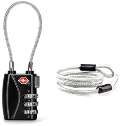 Newace TSA Schloss 2er Set Kabelschloss 3 Stellig Rücksetzbar Zahlenschloss Kofferschloss Gepäckschloss Vorhängeschloss Reiseschloss mit Stahlseil (Schwarz)