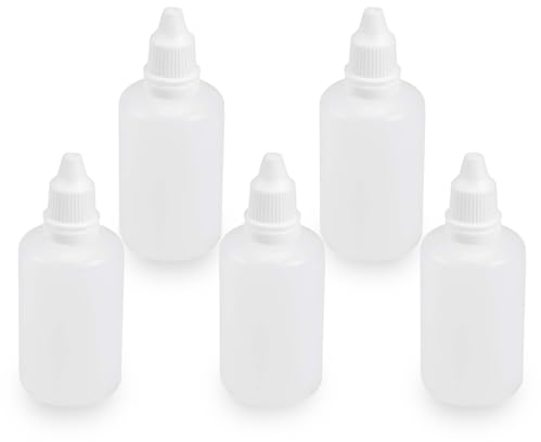 LEPEVNEY 1.7oz Plastic Dropper Bottle 50ml Drop Bottles Empty Squeezable Liquid Dropper Bottle Eye Dropper Bottles with Childproof Cap, 5PCS