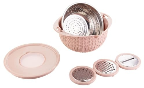 Puooifrty Coladores y coladores de alimentos, colador de pasta, colador de arroz, limpiador de frutas, lavado de ensalada, coladores giratorios para cocina, fácil de instalar, rosa