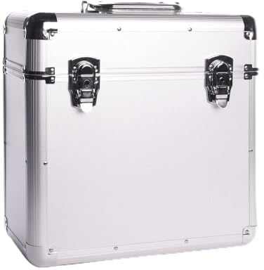 MAGNA RETAIL Vinyl LP Storage Box | 12 Record Case | Heavy Duty Lockable Aluminium Box | Vinyl Record Storage | Large Capacity Holds Upto 50 | DJ Metal Case (Silver)