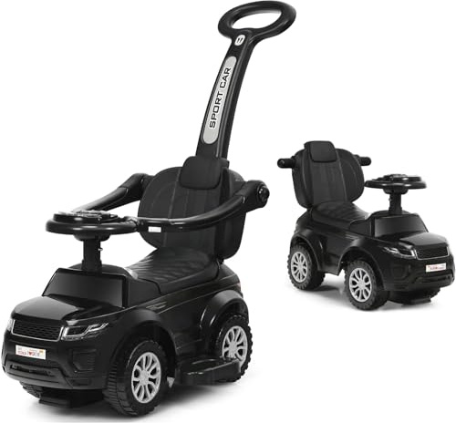 Ride On Push Car, 3 in 1 Foot to Floor Sliding Toy for Toddlers with Push Handle & Detachable Guardrail, Sound & Lights, Under Seat Storage, Gift for Boys Girls 1-3 (Black)