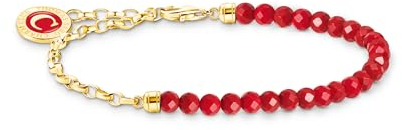 THOMAS SABO 2 Member Charm-Armband rote Beads und Gliederelemente vergoldet 925 Sterlingsilber, Kaltemail, 750 Gelbgold Vergoldung A2130-427-10