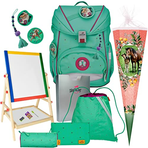DerDieDas Ergoflex - Peppermint Pony - Pferd - Schulranzen-Set 7tlg. mit Schuhbeutel, Schultüte und Schreibtafel
