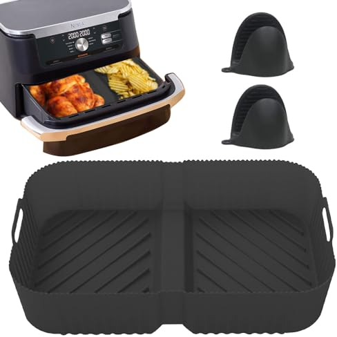 Zemolo Air Fryer Liners Silicone for Ninja Flex Drawer AF500UK, 3 Pcs Air Fryer Accessories for Ninja Foodi Flexdrawer Air Fryer 10.4L, 2 in 1 Large Airfryer Liners for Air Fryer AF500UK
