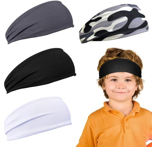 Nayyana 4 Stück Schweißbänder für Kinder, Fußball-Stirnbänder, Jungen, Sport, Kinder-Schweißbänder, atmungsaktives, schweißableitendes Stirnband, Baseball-Jugend, Schweißbänder