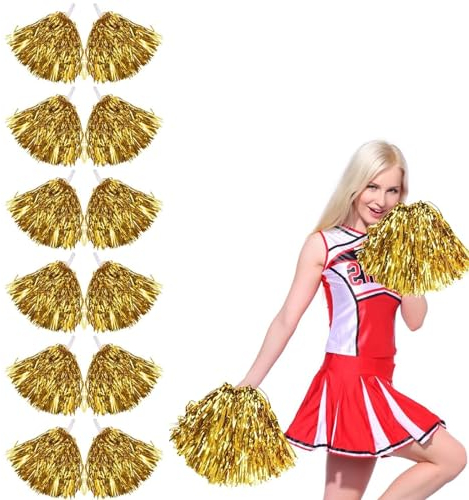 12 pompones de animadora, pompones de animadora, pompones de animadora, flores de animadora, bola metálica brillante, bola de animadora, pompones de porristas, pompones para deportes, competencia,
