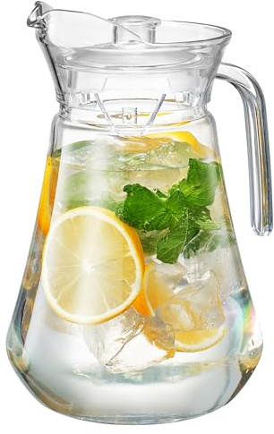 Brocca in acrilico, in plastica trasparente con coperchio (1,4 once), brocca per frigorifero, senza BPA, infrangibile, per sangria, limonata, margarita, succhi di frutta, tè freddo, in vetro Tritan