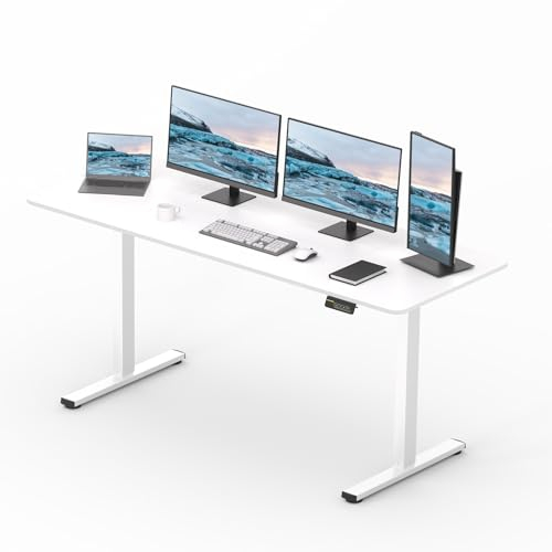 SANODESK Elektrischer Höhenverstellbarer Schreibtisch einfach mit Tischplatte, Memory Funktion und Haken, Schreibtisch Höhenverstellbar Elektrisch für Heimbüro, Homeoffice und Hause(180 x 80cm, weiß)