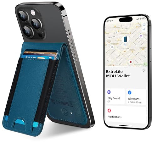 ExtreLife for Magsafe Wallet, Works with Apple Find My, Magnetic Wallet for iPhone 17/16/15/14/13/12 Series, 8-Card Holder, Adjustable Stand, RFID Blocking, Blue