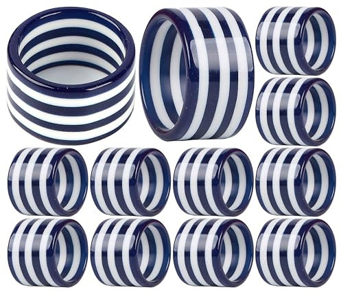 CLEENTABLE - Set mit 12 Epoxid-Serviettenringen - Elegante marineblaue & weiße Serviettenhalter für Tischdekoration, Partys, Hochzeiten & Essen - Moderne runde Serviettenringe für Zuhause
