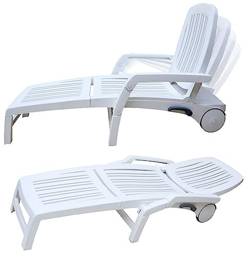 Preferspace 2-teiliges Gartenmöbel-Set, Liegestühle, Rollende Räder, Armlehnen 4-Fach verstellbare Rückenlehne, Plastik Klappbare Sonnenbräunungsstühle