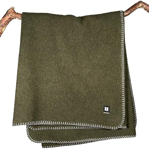 EKTOS Decke aus 100% Schurwolle, 127 x 152,4 cm, perfekt für Camping, Outdoor-Essentials (Olivgrün, Überwurfgröße)
