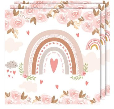 60 Stück 33 x 33 cm Boho Regenbogen Servietten Einwege Blumen Servietten Boho Papierservietten Geburtstag Party Tischdeko Party Servietten für Babyparty Mädchen Kinder