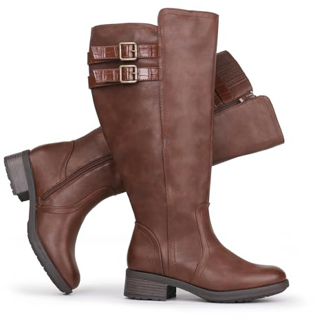 Chicblooms Bottes hautes à talon bloc extra large pour femmes, boucle cachée et extensibles