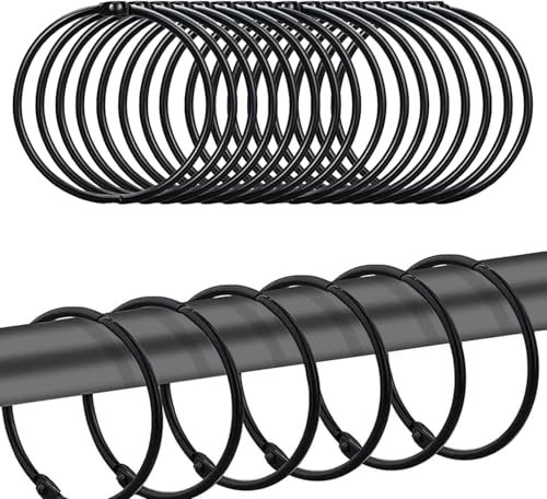 Anillos de Cortina de Metal, Anillos de Ducha de Metal Redondos, Anillos para Colgar Cortinas, Adecuados para Cortinas, Cortinas de Ducha y más, Paquete de 24 Negro
