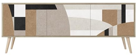 Healancy Biomedical TV Schrank mit 3 Türen - Kommode - Fernsehschrank - Lowboard - Fernsehtisch - Wohnzimmer Möbel - Board mit Stauraum - Tisch - Sideboard - Fernsehrregal Riva-Eiche