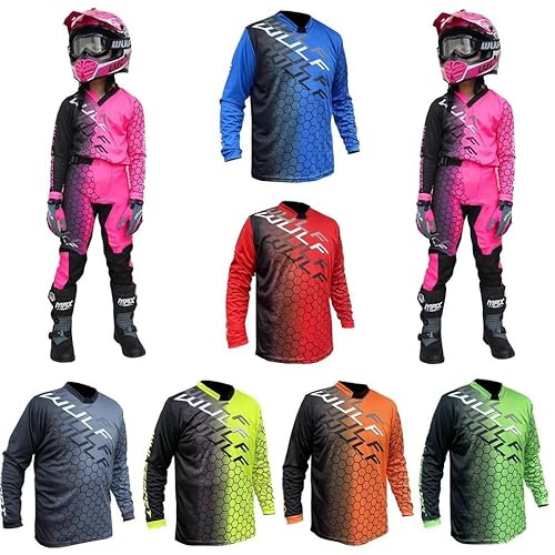 Wulf Sport 2024 Junior Off Road Trikot – Kinder Motorrad Motocross Shirts für MX Bekleidung Quad ATV Enduro Kart Trials MTB BMX Dirt Bike Cub – Wulf Racing Top, rot, 3-4 Years
