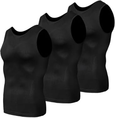 Odoland 3-pack herr kompressionsskjorta, magkontroll bantning undertröja linne män kroppsformare