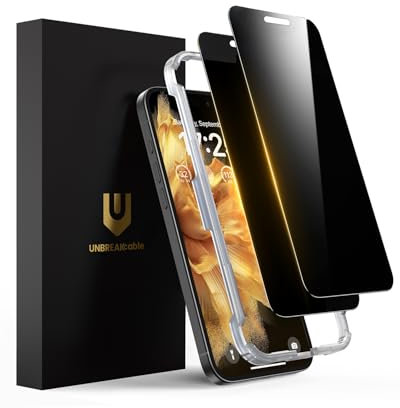 UNBREAKcable Privacy Screen Protector for iPhone 16 Plus/15 Plus [True 28°Anti Spy] [Easy Installation Frame] [9H Hardness] [Sensitive Touch] Anti-Spy Tempered Glass for Apple iPhone 6.7 - 2 Pack