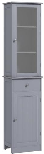 kleankin Bathroom Storage Cabinet with 3-tier Shelf Drawer Door, Floor Cabinet Free Standing Tall Slim Side Organizer Shelves, Grey