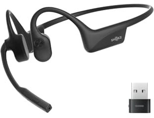 SHOKZ OpenComm2 UC 2025 Upgrade USB-A kabelloses Knochenschall PC Headset, Bluetooth Open-Ear Kopfhörer mit Noise-Cancelling Mikrofon, Ohrhörer für Office, Anruf, 16 Stunden Sprechzeit