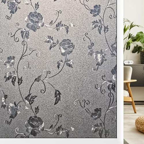 Film Fenetre Anti Regard 120 x 1100 cm Film de Verre Opaque Brise Vue Fenêtre Dépoli Opaque et Réutilisable, Bon Intimité, Anti UV pour Maison, Bureau, Hibiscus