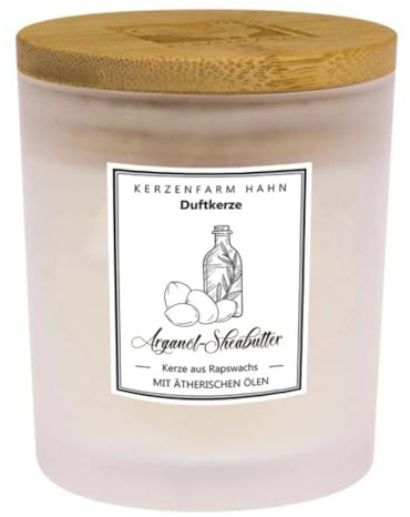 Kerzenfarm Hahn Duftkerze Trendglas, Arganöl-Sheabutter, weiß