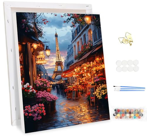 MEIYUDA Peinture par Numero Adulte avec Cadre, Paris au crépuscule DIY Peinture à l'huile par Numéros sur Toile Artisanat avec Pinceaux Peintures Acryliques, Decoration Maison Cadeau 30x40cm