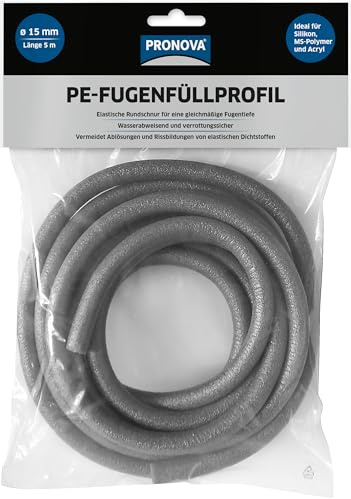 Pronova PE Rundschnur ø10/15/20 mm Wasserabweisend, Verrottungssicher, Ideal für Silikon MS-Polymer & Acryl Vermeidet Ablösungen & Rissbildungen PE Fugenband für Bau- & Dehnungsfugen (grau, ø 10 mm)