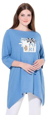 Ulla Popken Damen große Größen Übergrößen Plus Size Shirt, U-Boot-Ausschnitt, 3/4-Arm, Biobaumwolle helle Kornblume 42+ 834680729-42+