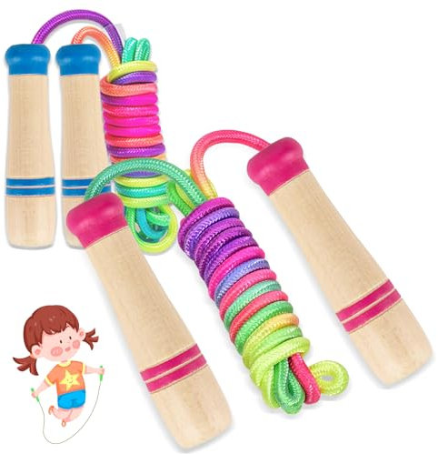 Yolistar 2 piezas Cuerda de Saltar Niños,Cuerda de saltar arcoíris para niños,250cm Cuerda para Saltar Ajustables,Corda para Saltar con Mango de Madera,Cuerda de saltar para niños y niñas