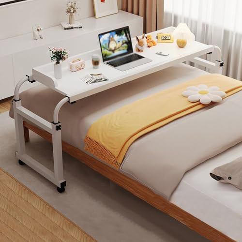 GWWBD Betttisch Auf Rollen，überbetttisch Rollen Verstellbar Bett Beistelltisch Mit Höhenverstellbar Rolltisch Klappbar über-betttisch Pflegetisch(Color:Weiß+)