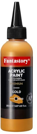 Fantastory Acrylfarben gold 150 ml, exzellente Deckkraft,präzises Malen,hohe Lichtechtheit,wasserfeste Acrylfarbe;für Leinwand,Holz,Keramik,Modelle,Stoff;Künstler, Profis,Anfänger