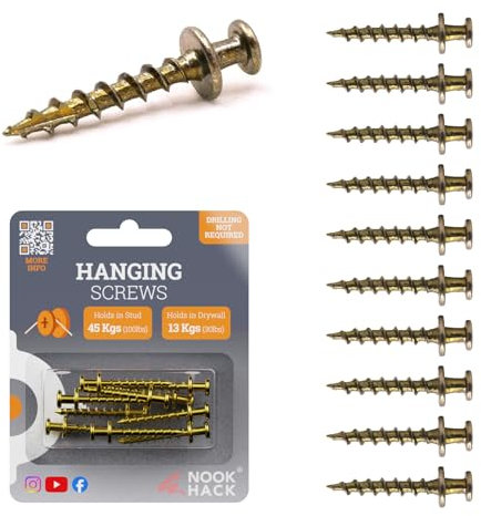 10 pcs - Nook Hack Picture Hanging Screws | Simple - No Drilling Required Picture Hanging Screws