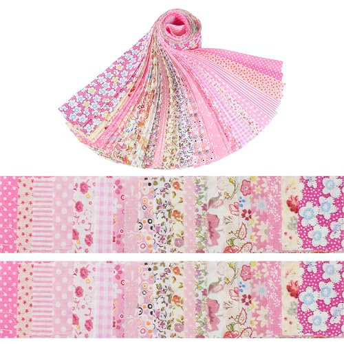 Lot de 40 tissus en coton pour patchwork, bricolage, tissu en coton, motif floral, bandes de tissu créatif, pour couture, bricolage, artisanat, rose