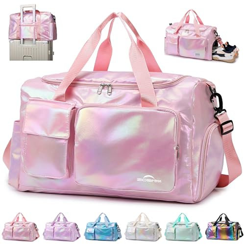 ZIOISNM Sac de Sport Femme, Sac de Voyage Femme Imperméable avec Compartiment à Chaussures et Compartiment Humide, Travel Bag Polyvalent pour Gym, Piscine et Weekend (Rose)