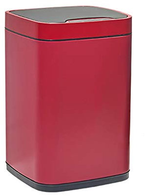 QUSYZD Poubelle d'intérieur carrée Automatique avec Couvercle, en Acier Inoxydable, à Induction, pour la Maison, la Chambre à Coucher, Le Salon, Rouge, 9 L,Red-9L