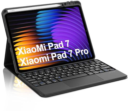 Occtingkind Xiaomi Pad 7 Pro Keyboard with Touchpad, Compatible Pad 7/7 Pro 11.2 Inch 2024, Bluetooth Keyboard Case, QWERTZ Layout Bluetooth Keyboard, USB-C, Multi-Touch Gestures, Black