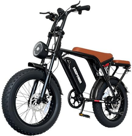 DEEPOWER Bicicletta Elettrica, 20 Bicicletta Elettrica per Adulti, Batteria 48 V 20 Ah Rimovibile, Chilometraggio 80 KM(PAS), Luci Doppie, Bici Elettrica per Adulti