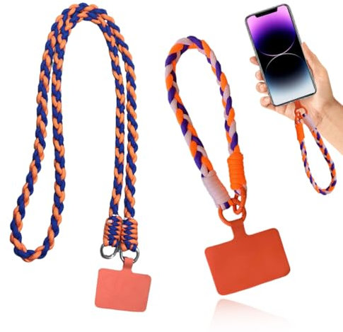 2 Pcs Cordon Telephone Portable, Chaîne à Boucle Pendentifs pour Téléphones Portables, Tour de Cou Telephone, Collier Telephone Portable avec Patch, Bracelet Telephone pour Femmes Filles