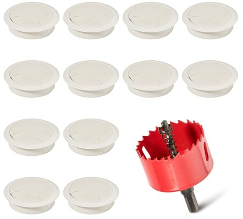 12 Pieces White Desk Grommet, Desk Hole Cover for Cables, Desk Wire Hole Insert, Desk Hole Grommet, Cable Grommet, Desk Cord Hole Cover, Desk Cable Hole Cover with Hole Saw