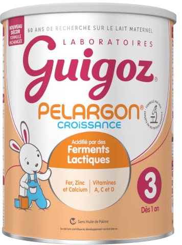 Guigoz Pelargon - Lait de Croissance 12 à 36 Mois en Poudre - Boîte de 780g | Lait de croissance de 1 à 3 Ans - Acidifié aux Ferments Lactiques, pour une acidification d'orgine naturelle de la formule