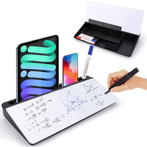 BBWELL Tableau Blanc en Verre, Organiseur Bureau avec Rangement, Effaçable