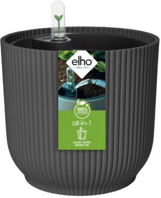 elho All-in-1 Vibes Round 18 + Swi 17-100% Recycled Plastic - Plant Pots Indoor - Ø 18 cm - Black/Anthracite