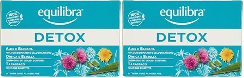 equilibra Integratori Alimentari Tisane, Tisana Detox, 100% Ingredienti Funzionali, Drenante, a Base di Aloe Vera, Ortica, Bardana, Betulla e Tarassaco, Materiali 100% Riciclabili, 15 Filtri