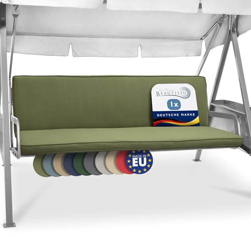 Beautissu Hollywoodschaukel 3 Sitzer Polsterauflagen 2er Set Sitzkissen | 180x50cm Olivgrün waschbare Outdoor Auflage Rückenkissen Sitzpolster für Reißverschluss Schaukelauflage Loft HS