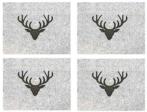 BOLTZE 4 x Tischset Hirsch Filz grau 45 x 35 cm, Deko, Sets (Hirschkopf (4-teilig))