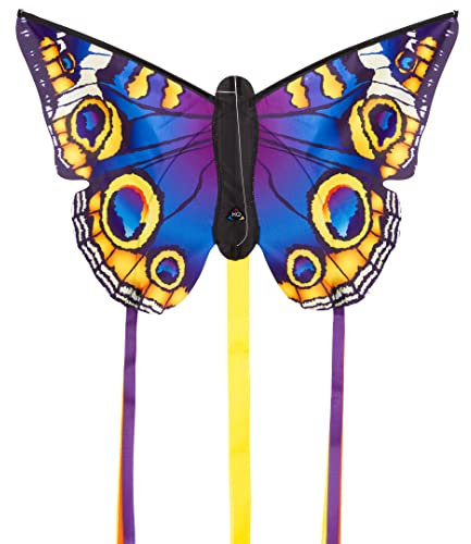 HQ 100303 - Butterfly Kite Buckeye R, Kinderdrachen Einleiner, ab 5 Jahren, 34x52cm und 2x300cm Drachenschwanz, inkl. 10kp Polyesterschnur 25m auf Griff, 2-4 Beaufort